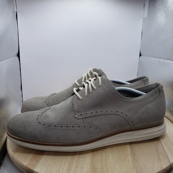 Cole Haan Original Grand Wingtip Oxford Shoes Gray Suede/Ivory Size 13 M C31447 - Picture 3 of 7